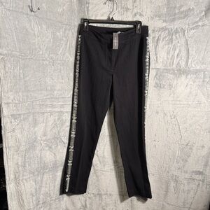 Josie Natori pants NWT women‎ size 4 Black Trousers with white embroidered trim